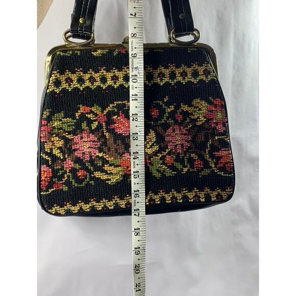 Women's Black Needle-Point Vintage 60's Square Tapestry Carpet Chic Shoulder Bag - Picture 7 of 10